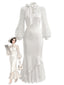 [Prévente] Robe sirène blanche en satin manches bouffantes années 1930