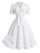 [Prévente] Robe blanche unie en dentelle à col V et nœud Années 1950 - 1