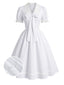 [Prévente] Robe blanche dentelle col V et nœud uni années 50