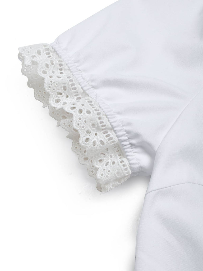[Prévente] Ensemble corset à imprimé fleurs et robe blanche à nœud Années 1950 - 14