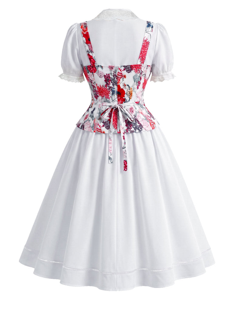 [Prévente] Ensemble corset à imprimé fleurs et robe blanche à nœud Années 1950 - 4