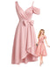 [Prévente] Robe de cocktail rose asymétrique à nœud et coupe évasée années 1950