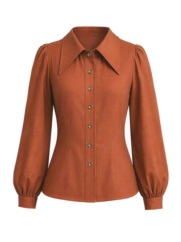 [Prévente] Blouse rouille à col pointu et manches évêque années 1930