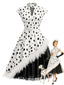 [Prévente] Robe noire et blanche pois garnie de plumes et dotée d'une ceinture années 1950