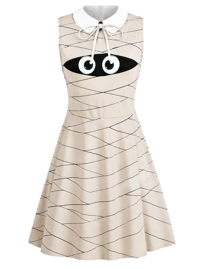 [Prévente] Robe momie beige d’Halloween sans manches à col Claudine années 1960