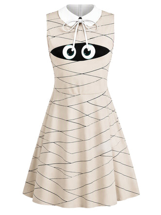 [Prévente] Robe momie beige d’Halloween sans manches à col Claudine années 1960