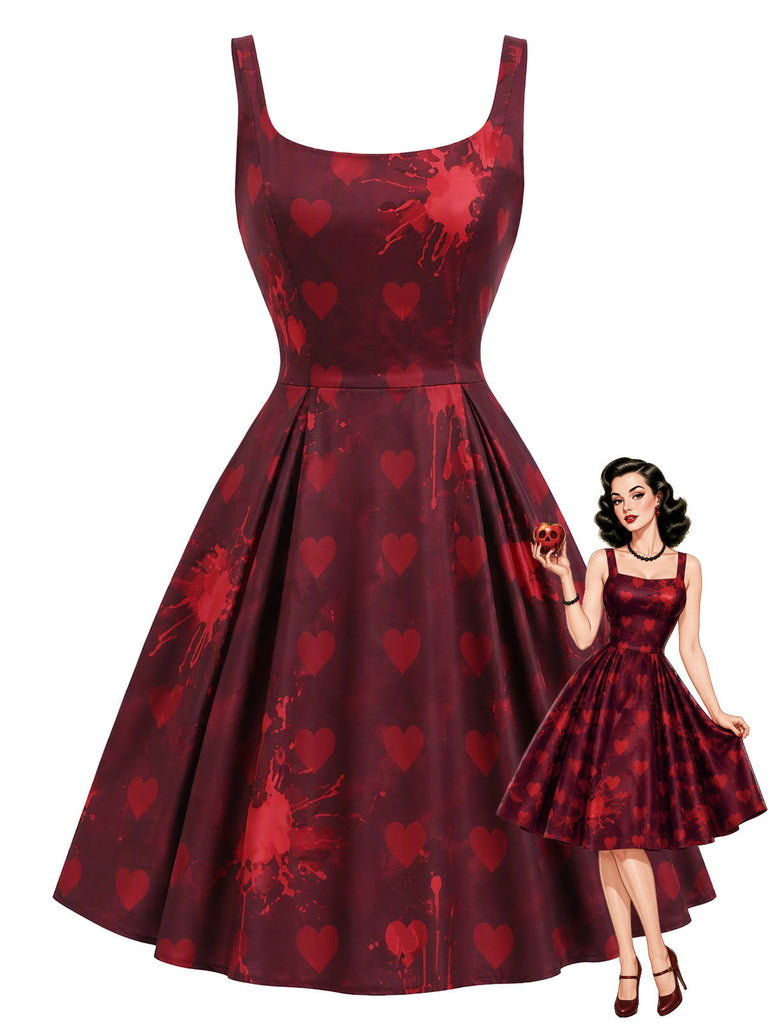 [Prévente] Robe lie-de-vin d’Halloween à cœurs et taches de sang années 1950