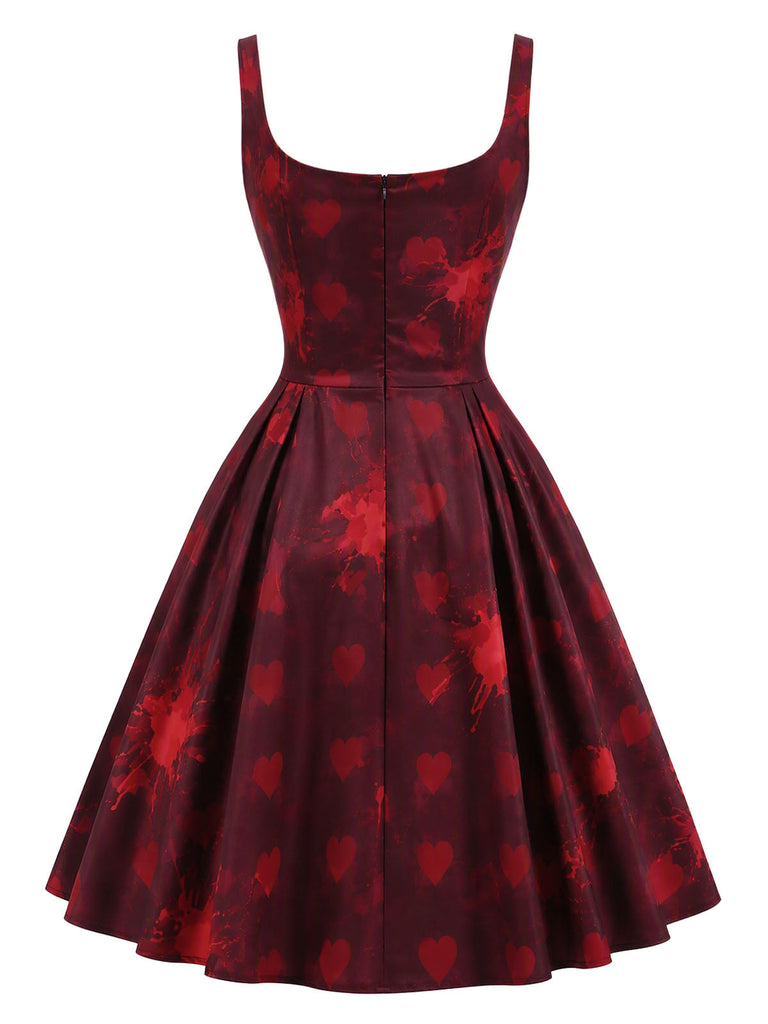 [Prévente] Robe lie-de-vin d’Halloween à cœurs et taches de sang années 1950