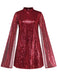 Robe à sequins, col montant, fente et manches évasées années 1930
