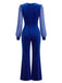 Combinaison bleu royal en velours à manches transparentes évasées années 1940