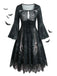 Robe gothique d’Halloween à squelette, manches longues cloche et dentelle années 1950