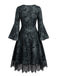 Robe gothique d’Halloween à squelette, manches longues cloche et dentelle années 1950