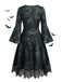 Robe gothique d’Halloween à squelette, manches longues cloche et dentelle années 1950