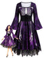 Robe gothique d’Halloween manches longues cloche et dentelle années 1950