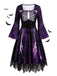 Robe gothique d’Halloween à squelette, manches longues cloche et dentelle années 1950