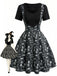 Robe gothique effet deux pièces à col V et imprimé champignons années 1950