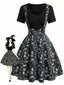 Robe gothique col V motif champignons et effet deux-en-un années 50