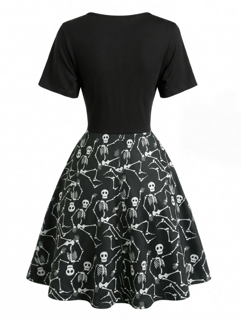 Robe gothique effet deux pièces à col V et imprimé champignons années 1950