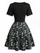 Robe gothique effet deux pièces à col V et imprimé champignons années 1950