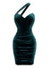 Robe Moulante Froncée en Velours à Épaule Asymétrique Années 1960