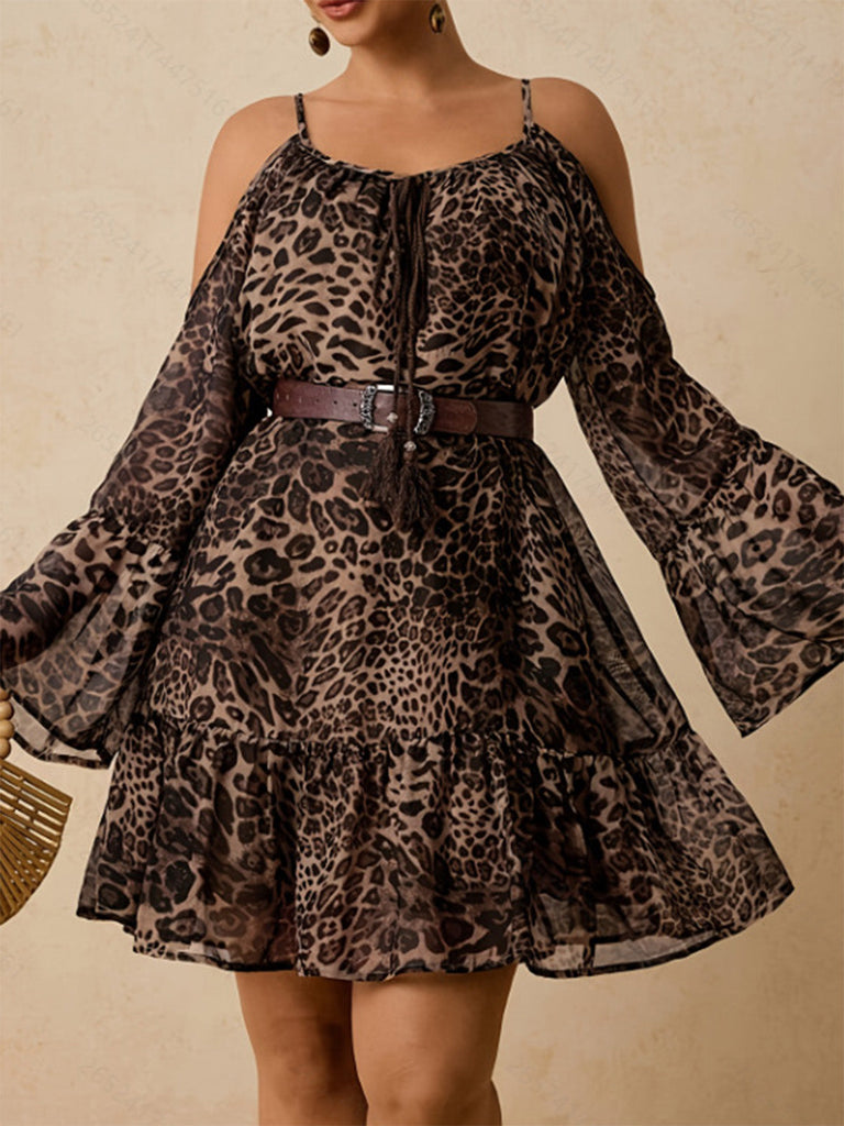 [Grande Taille] Robe courte café à motif cachemire et épaules découvertes années 1970