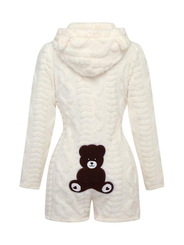 Combinaison capuche polaire brodée d’un ours peluche années 1980