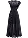 Robe longue de soirée asymétrique en dentelle à fleurs et volants années 1930