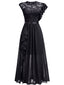 [Prévente] Robe de soirée noire asymétrique dentelle motifs floraux et volants années 1930