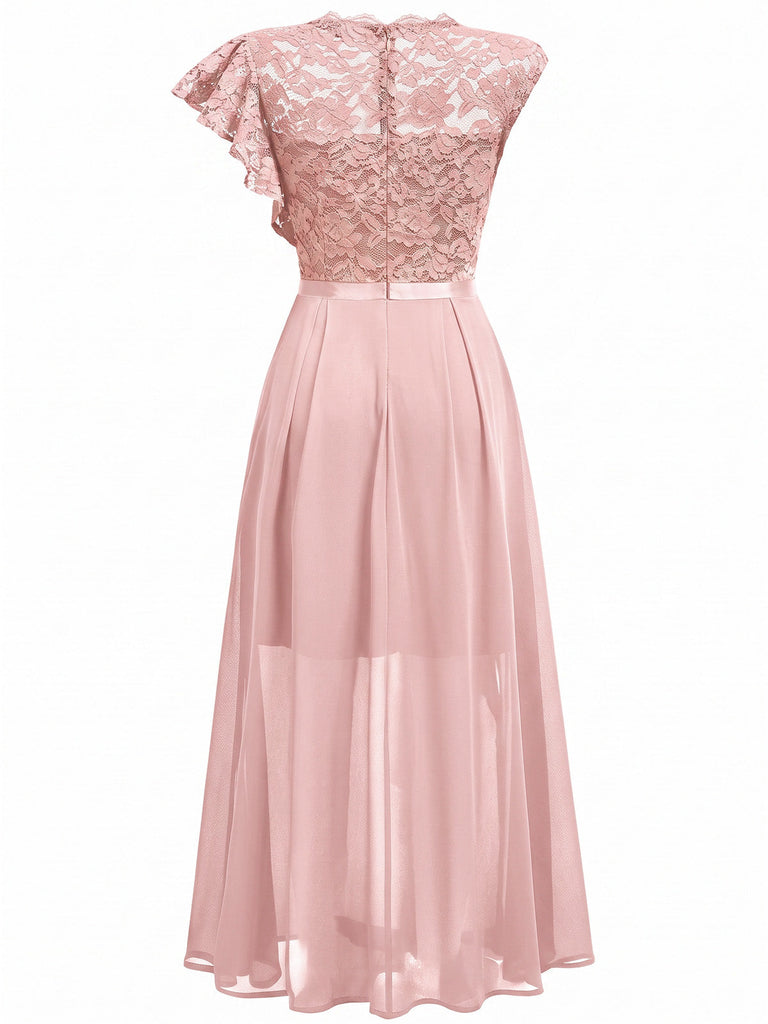 Robe longue de soirée asymétrique en dentelle à fleurs et volants années 1930