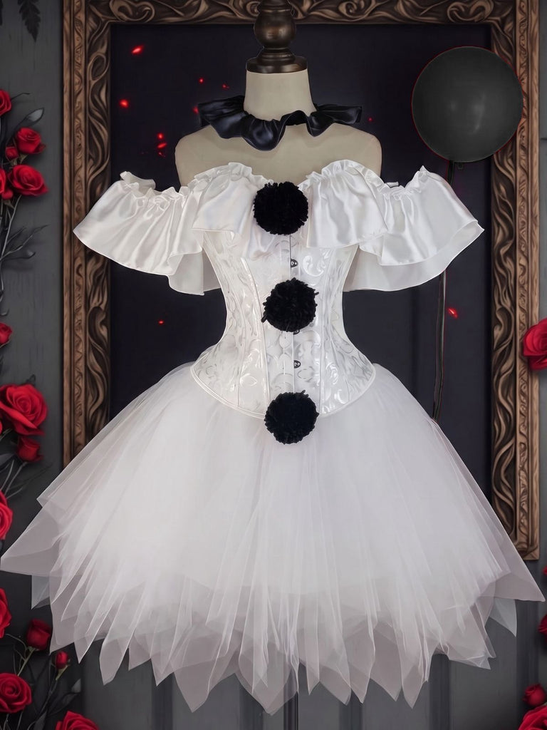 2PCS Ensemble costume d'Halloween corset épaules dénudées et jupe clown années 50