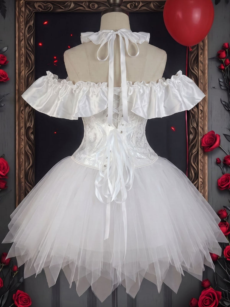 Ensemble de costume de clown avec corset épaules dénudées et jupe pour Halloween années 1950