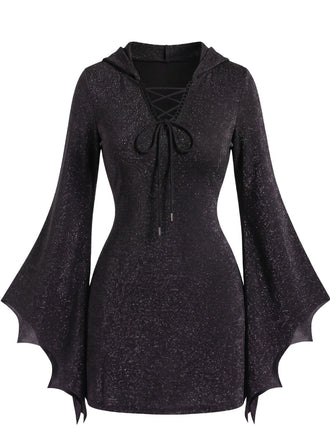 Robe Halloween à manches chauve-souris, col V et liens Années 1960