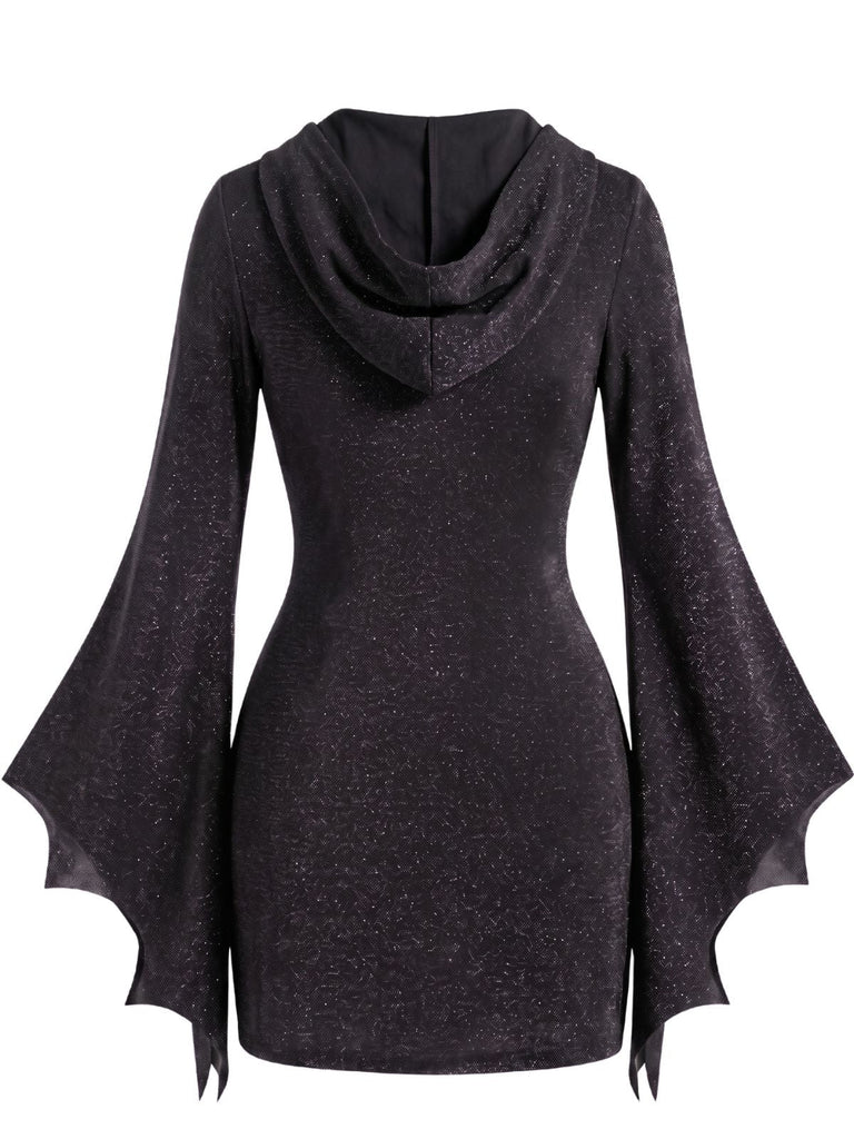 Robe Halloween à manches chauve-souris, col V et liens Années 1960