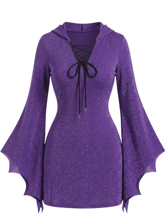 Robe Halloween à manches chauve-souris, col V et liens Années 1960