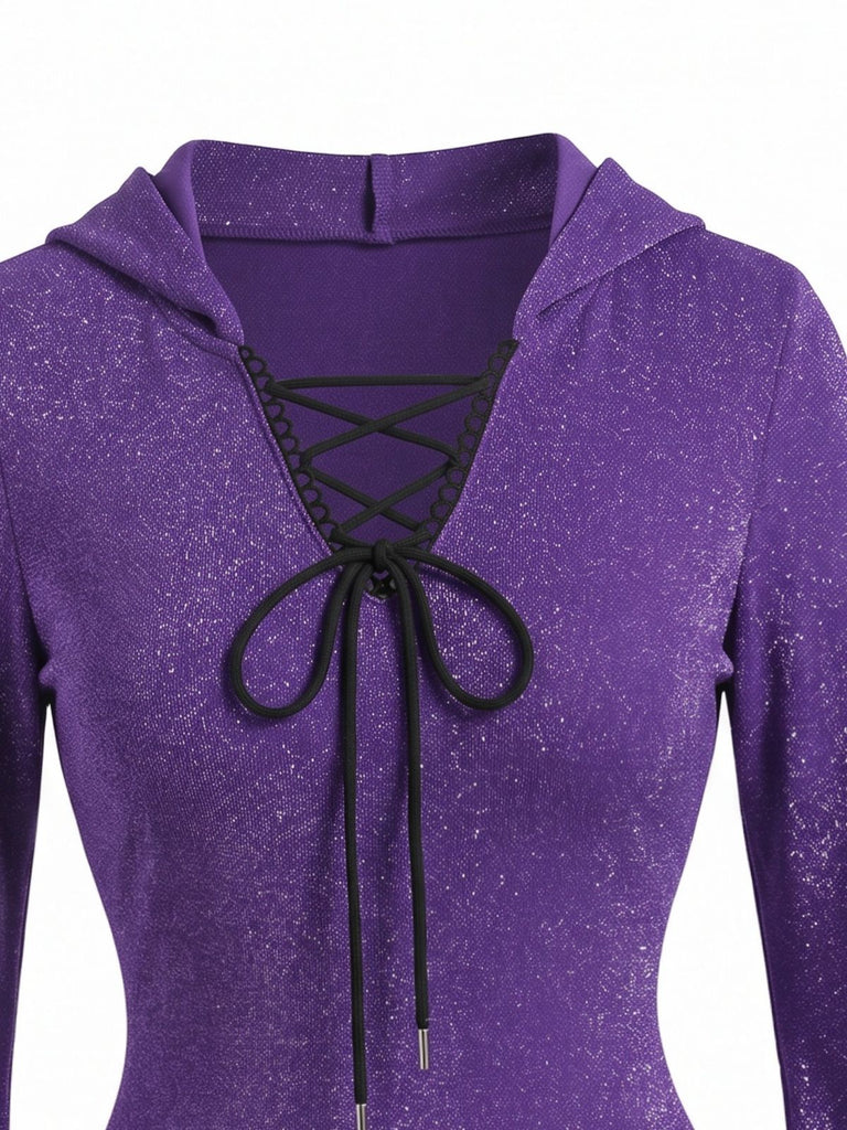 Robe Halloween à manches chauve-souris, col V et liens Années 1960