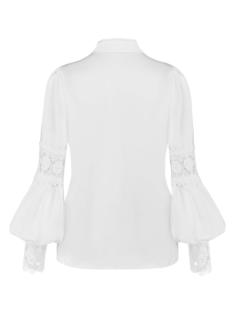 Blouse en dentelle à empiècements et manches ballon boutonnées années 1950 - 2