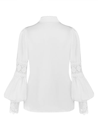 Blouse en dentelle à empiècements et manches ballon boutonnées années 1950 - 2