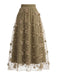 Jupe résille broderies florales relief années 1950