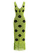 Robe à pois en maille ajourée, col V et franges années 1980