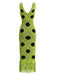 Robe à pois en maille ajourée, col V et franges années 1980