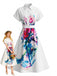 Robe chemise blanche à manches courtes, boutons et imprimé peinture à l’huile années 1950