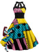 Robe de cosplay Sally d’Halloween à imprimé patchwork et dos nu Halter années 1950