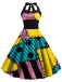 Robe de cosplay Sally d’Halloween à imprimé patchwork et dos nu Halter années 1950