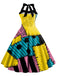 Robe de cosplay Sally d’Halloween à imprimé patchwork et dos nu Halter années 1950