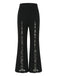 Pantalon évasé noir taille haute à empiècements de dentelle florale années 1950