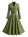 Robe vert olive manches longues col revers et ceinture années 50