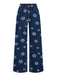 Ensemble deux pièces bleu en denim, haut et pantalon brodés de marguerites années 1970 - 5