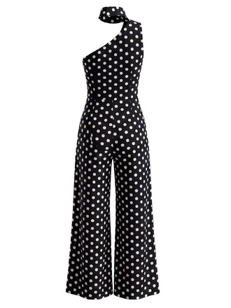 Combinaison à pois, dos nu Halter, liens et jambes larges années 1950