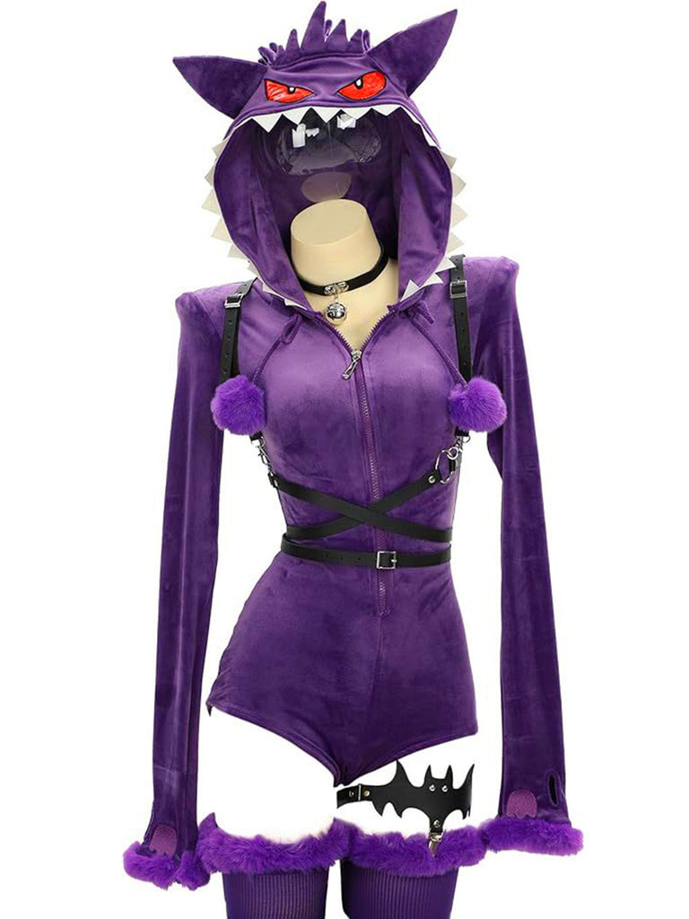 Body violet de cosplay monstre fantôme d’Halloween à capuche années 1960