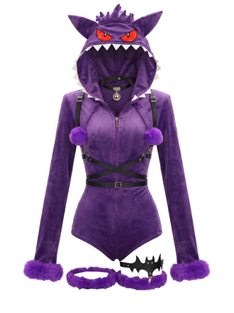 Body violet de cosplay monstre fantôme d’Halloween à capuche années 1960
